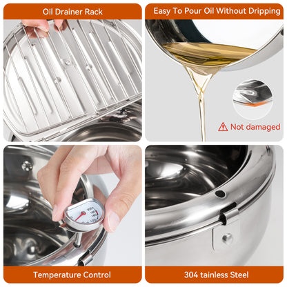 Stainless Steel Frying Pot with Thermometer