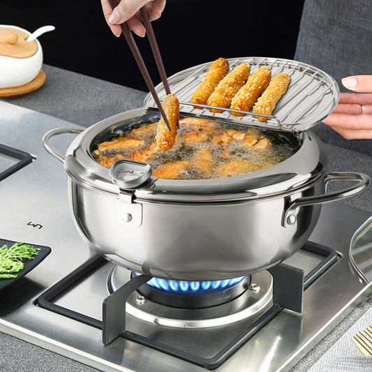 Stainless Steel Frying Pot with Thermometer
