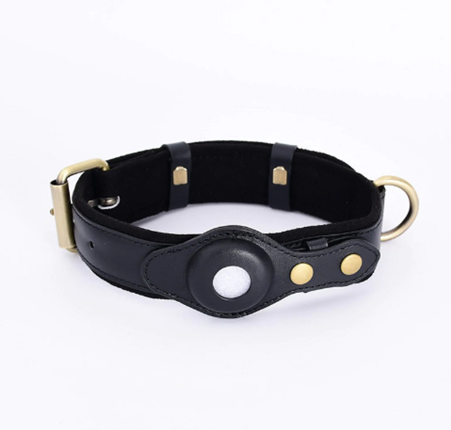 Leather Dog Collar with Airtag Holder – Adjustable & Secure (Airtag Not Included)