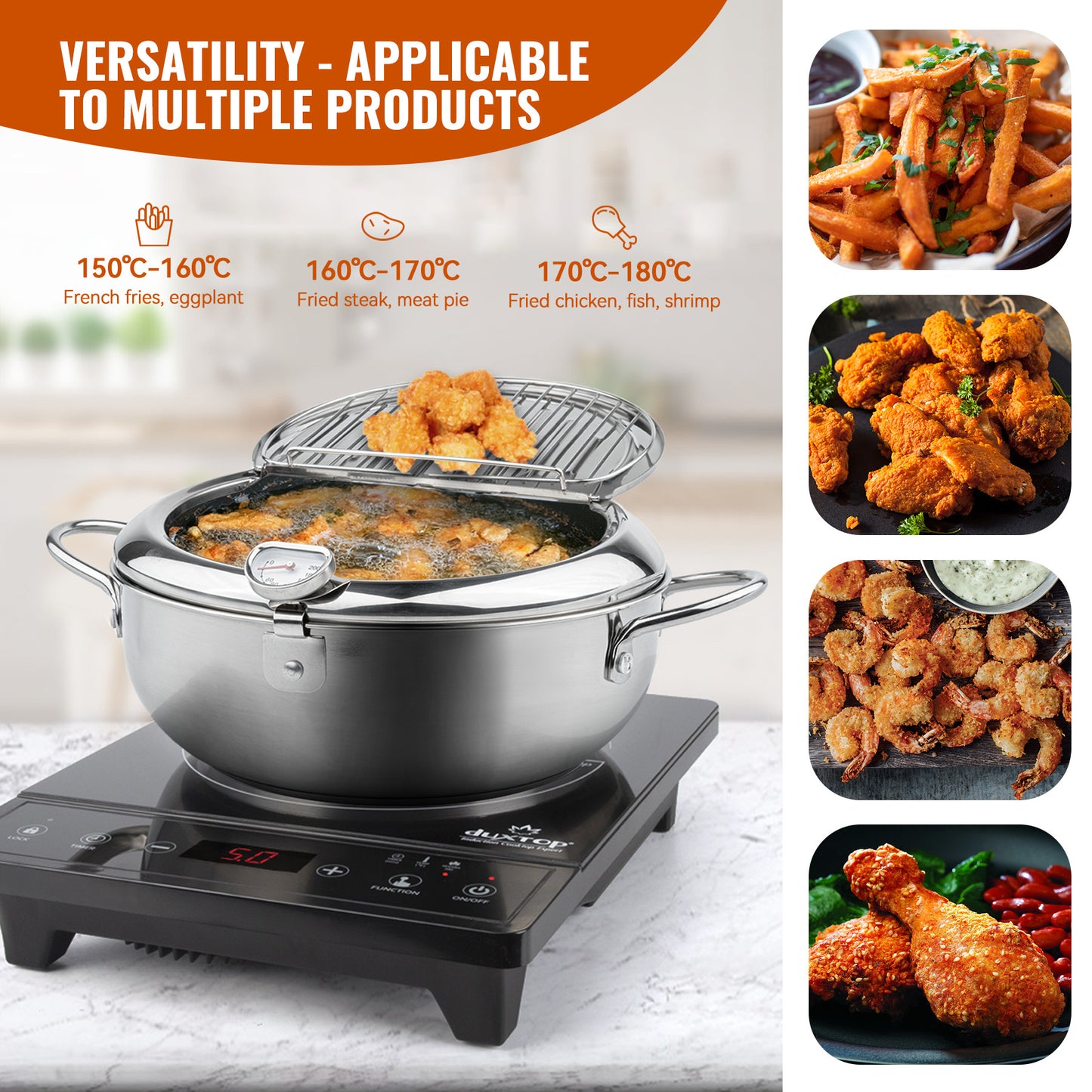 Stainless Steel Frying Pot with Thermometer