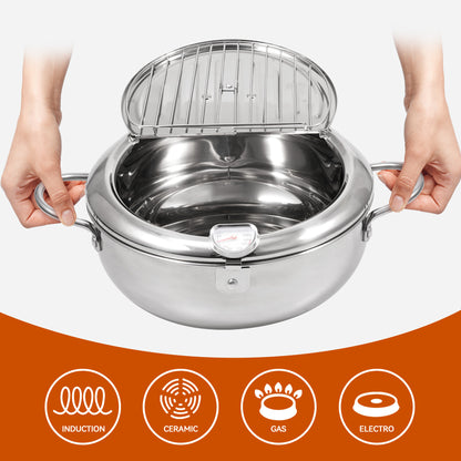 Stainless Steel Frying Pot with Thermometer
