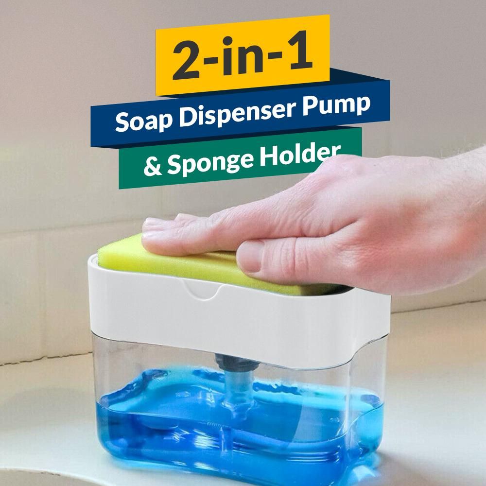 2-in-1 Sponge & Soap Pump Dispenser – No-Mess Cleaning with Every Press