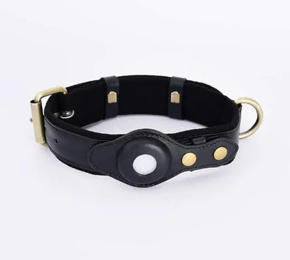 Leather Dog Collar with Airtag Holder – Adjustable & Secure (Airtag Not Included)