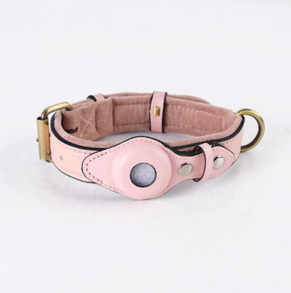 Leather Dog Collar with Airtag Holder – Adjustable & Secure (Airtag Not Included)