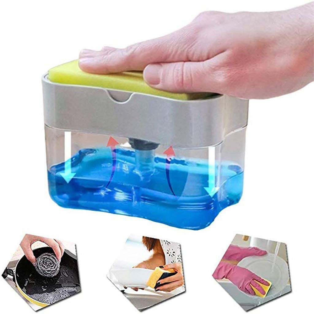 2-in-1 Sponge & Soap Pump Dispenser – No-Mess Cleaning with Every Press