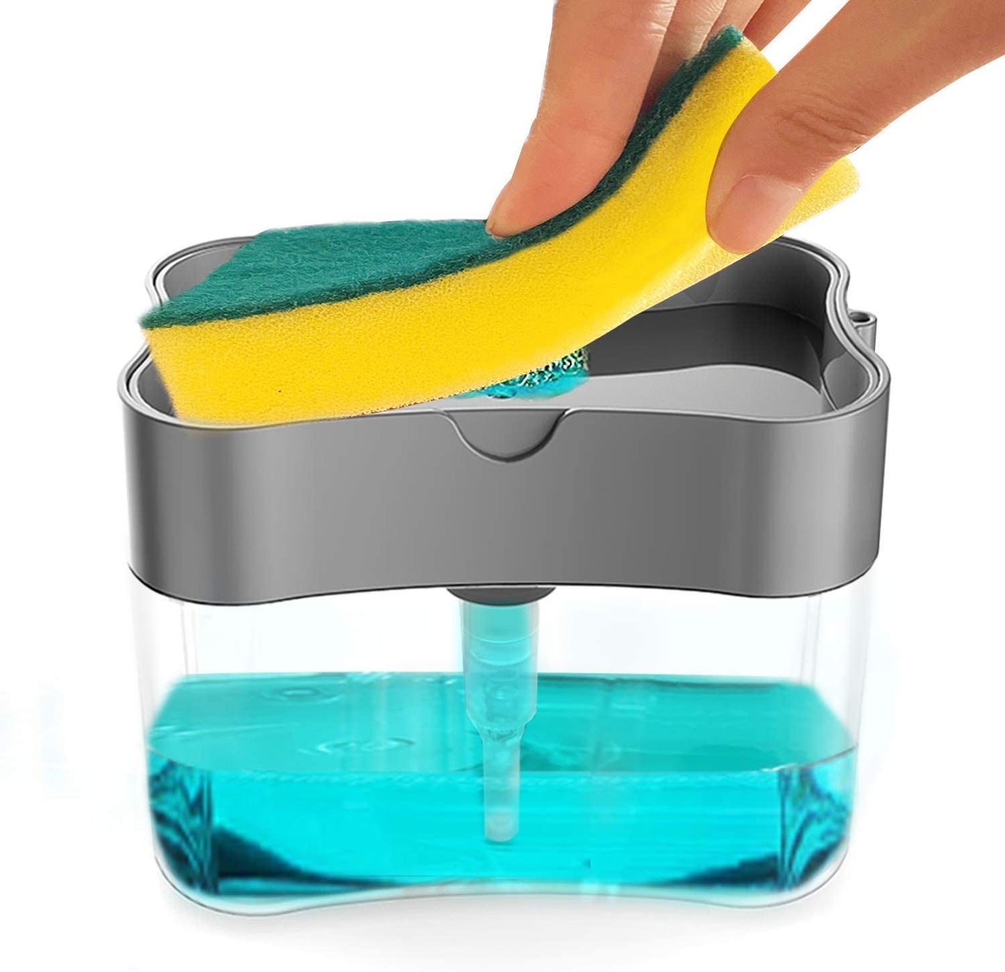 2-in-1 Sponge & Soap Pump Dispenser – No-Mess Cleaning with Every Press