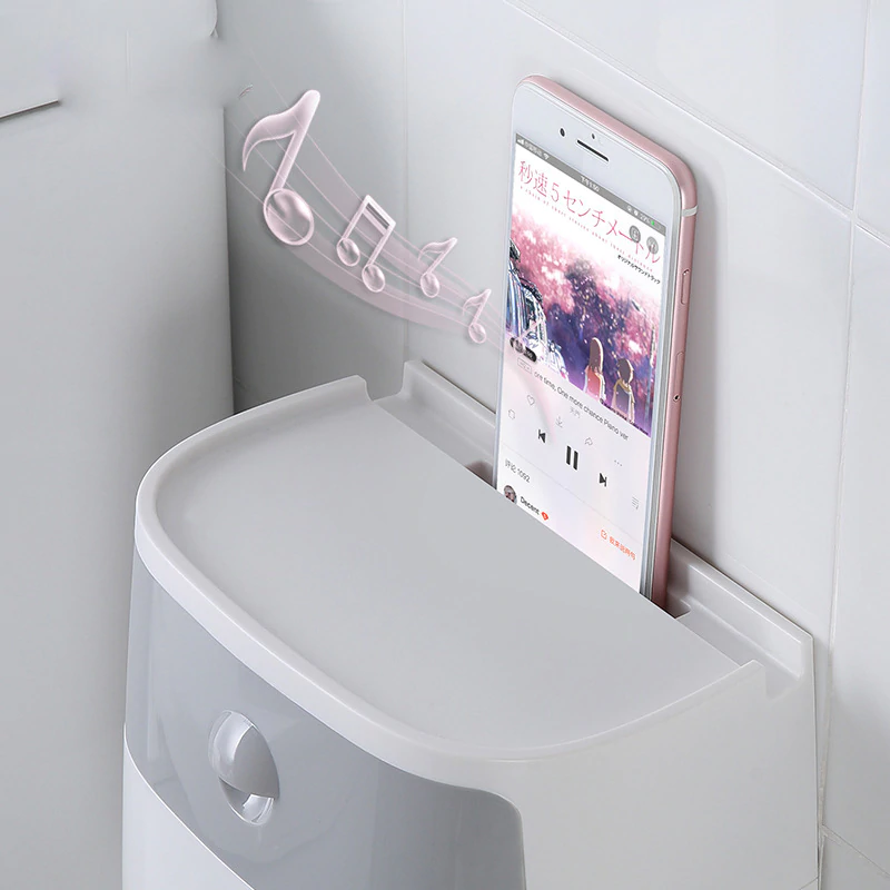 Waterproof Toilet Paper Holder – Wall-Mount Organizer with Drawer & Phone Shelf