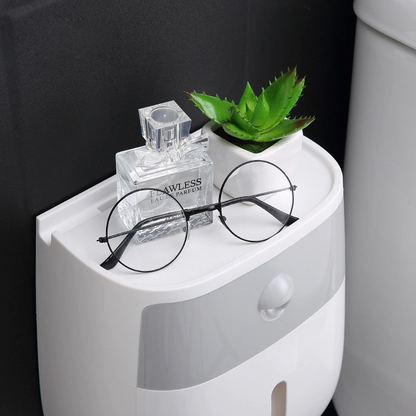 Waterproof Toilet Paper Holder – Wall-Mount Organizer with Drawer & Phone Shelf
