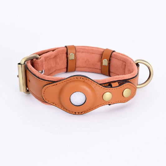 Leather Dog Collar with Airtag Holder – Adjustable & Secure (Airtag Not Included)