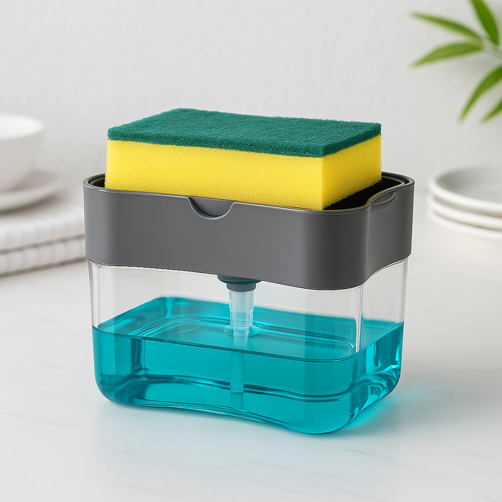 2-in-1 Sponge & Soap Pump Dispenser – No-Mess Cleaning with Every Press