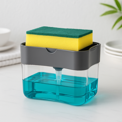 2-in-1 Sponge & Soap Pump Dispenser – No-Mess Cleaning with Every Press