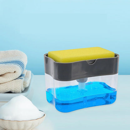 2-in-1 Sponge & Soap Pump Dispenser – No-Mess Cleaning with Every Press