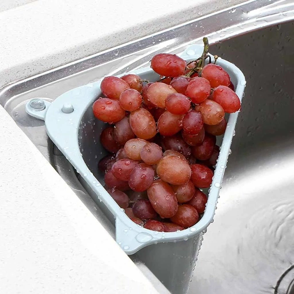 Tri-Corner Sink Organizer – Rustproof Basket for Soaps, Fruits & Scraps | No-Drill Mount