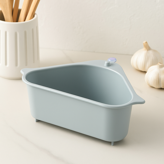 Tri-Corner Sink Organizer – Rustproof Basket for Soaps, Fruits & Scraps | No-Drill Mount
