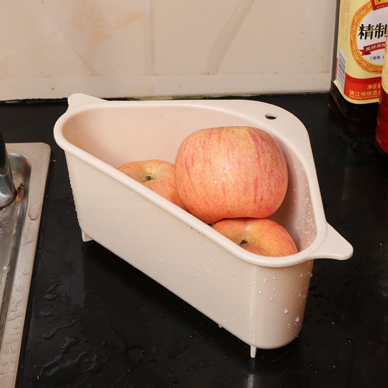 Tri-Corner Sink Organizer – Rustproof Basket for Soaps, Fruits & Scraps | No-Drill Mount