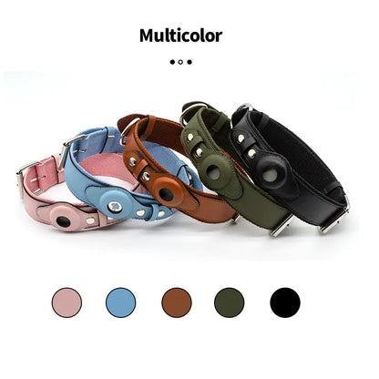 Leather Dog Collar with Airtag Holder – Adjustable & Secure (Airtag Not Included)
