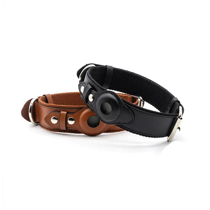 Leather Dog Collar with Airtag Holder – Adjustable & Secure (Airtag Not Included)