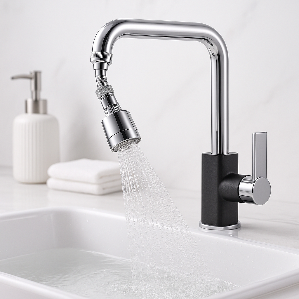 360° Rotating Faucet Splash Guard – Soft Stream Filter for Sinks | Leak-Proof Copper Build