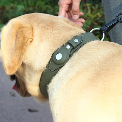 Leather Dog Collar with Airtag Holder – Adjustable & Secure (Airtag Not Included)
