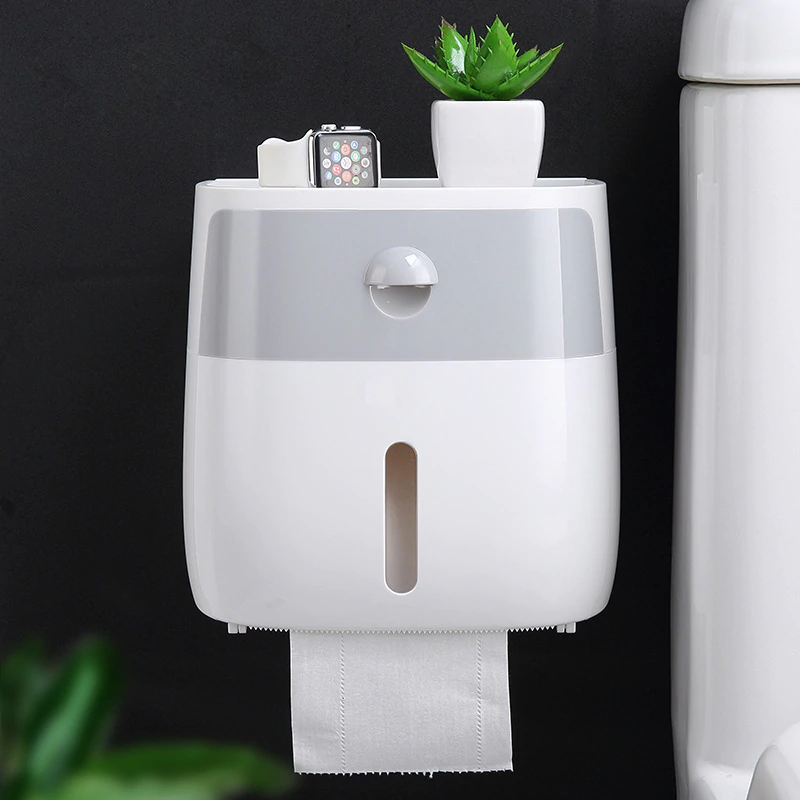 Waterproof Toilet Paper Holder – Wall-Mount Organizer with Drawer & Phone Shelf