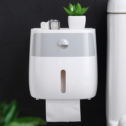 Waterproof Toilet Paper Holder – Wall-Mount Organizer with Drawer & Phone Shelf