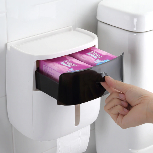 Waterproof Toilet Paper Holder – Wall-Mount Organizer with Drawer & Phone Shelf