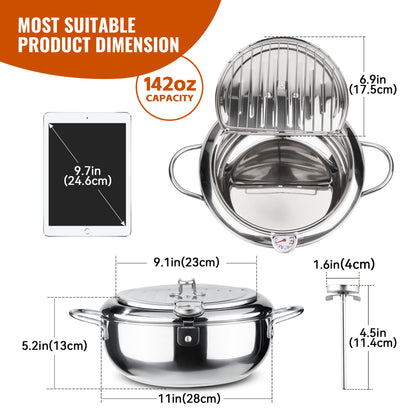 Stainless Steel Frying Pot with Thermometer