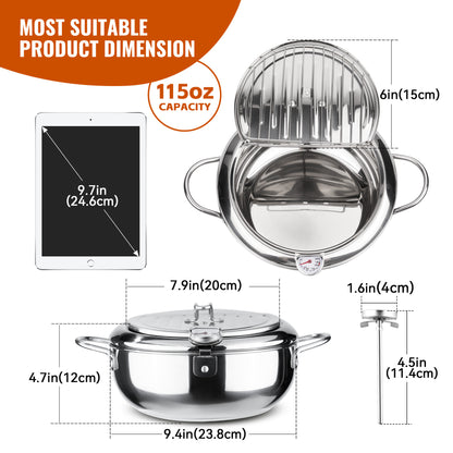 Stainless Steel Frying Pot with Thermometer