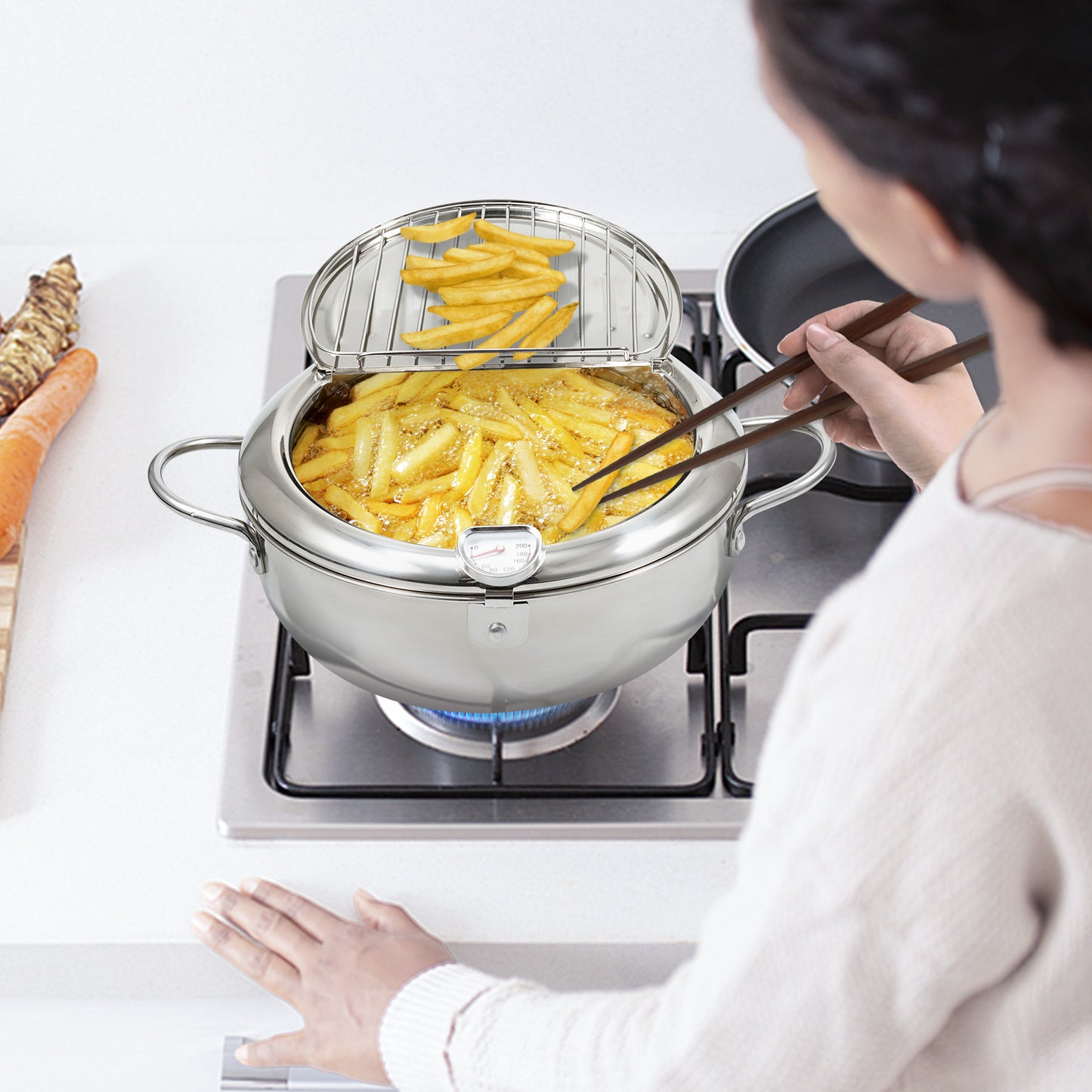 Stainless Steel Frying Pot with Thermometer