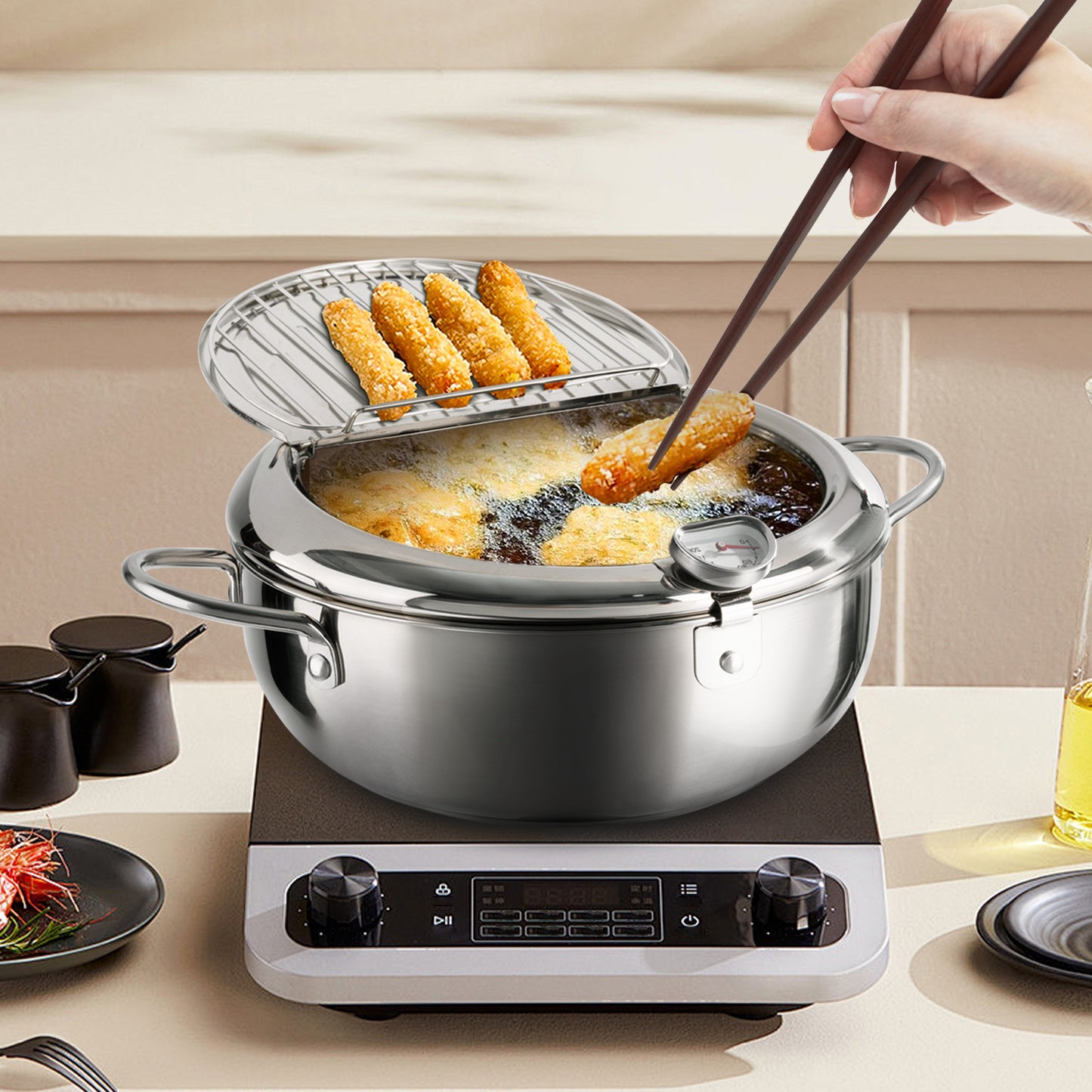 Stainless Steel Frying Pot with Thermometer