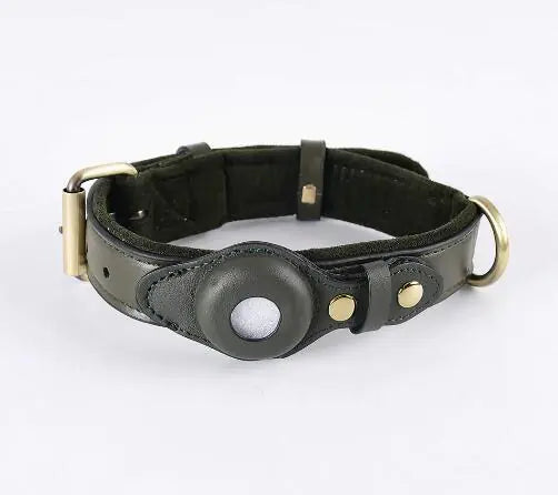 Leather Dog Collar with Airtag Holder – Adjustable & Secure (Airtag Not Included)