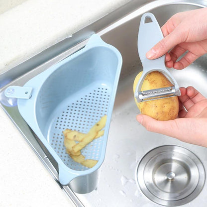 Tri-Corner Sink Organizer – Rustproof Basket for Soaps, Fruits & Scraps | No-Drill Mount