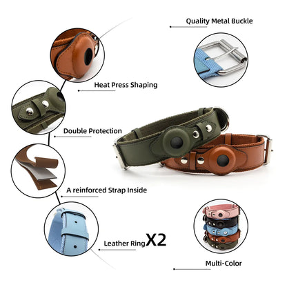 Leather Dog Collar with Airtag Holder – Adjustable & Secure (Airtag Not Included)