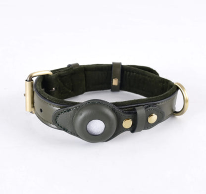 Leather Dog Collar with Airtag Holder – Adjustable & Secure (Airtag Not Included)
